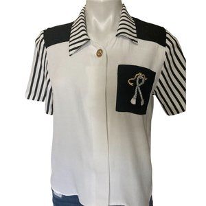 Vintage Kate Allen button white blouse size S short sleeves elegant casual